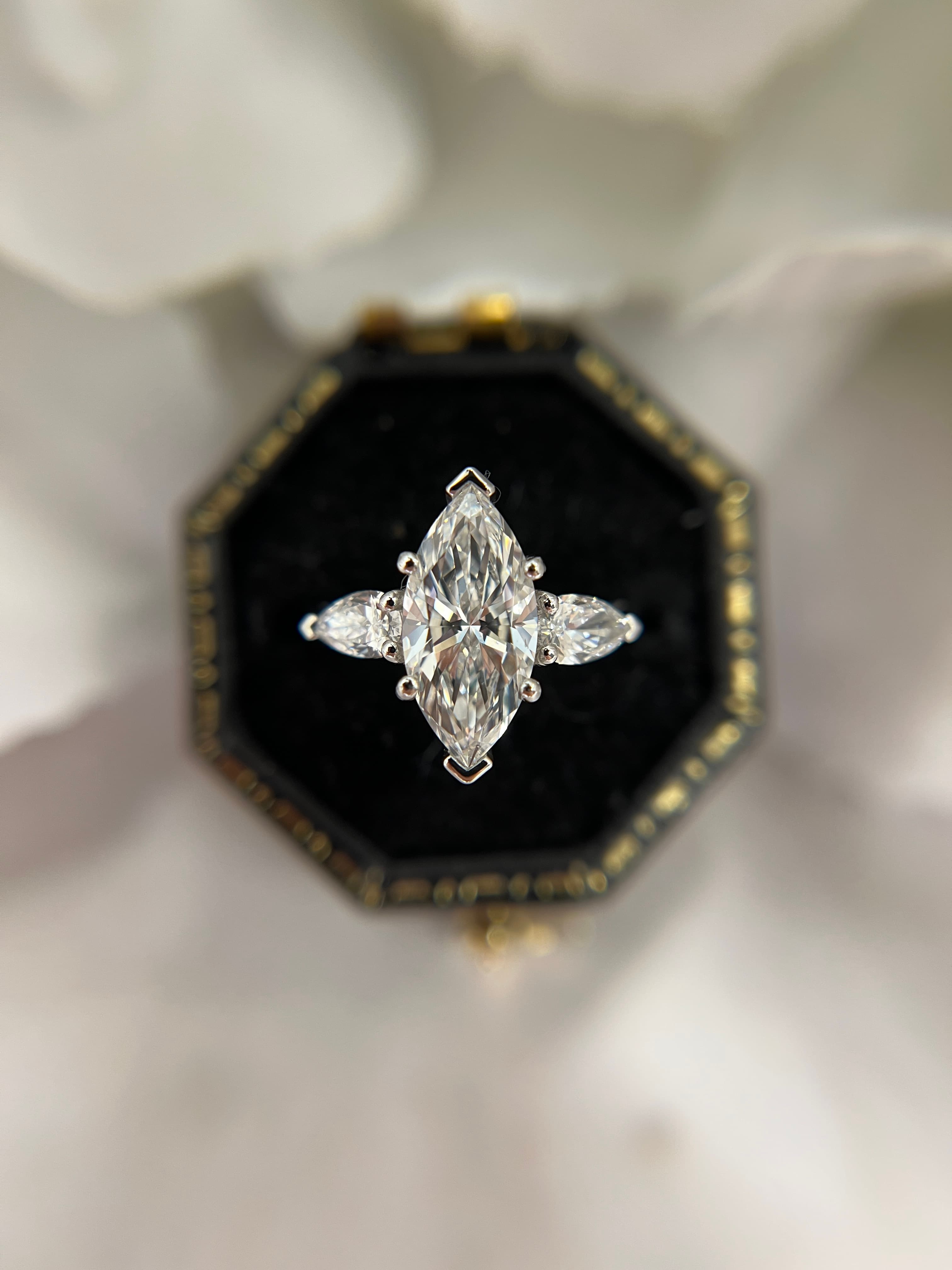 Platinum & Marquise Diamond 3-stone Engagement Ring